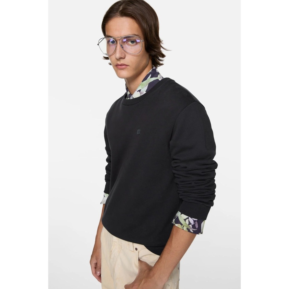Acne Studios Face Logo Unisex Oversized Pullover‎ Sweatshirt Sz XS Black Crew